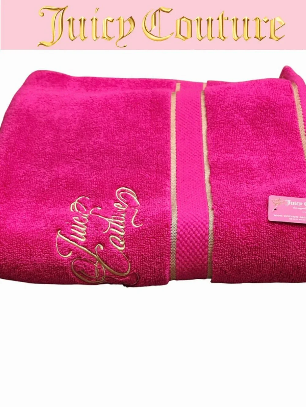 Juicy Couture Home Gold Embrodried Signature Logo Stripes Oversized Bath Towel